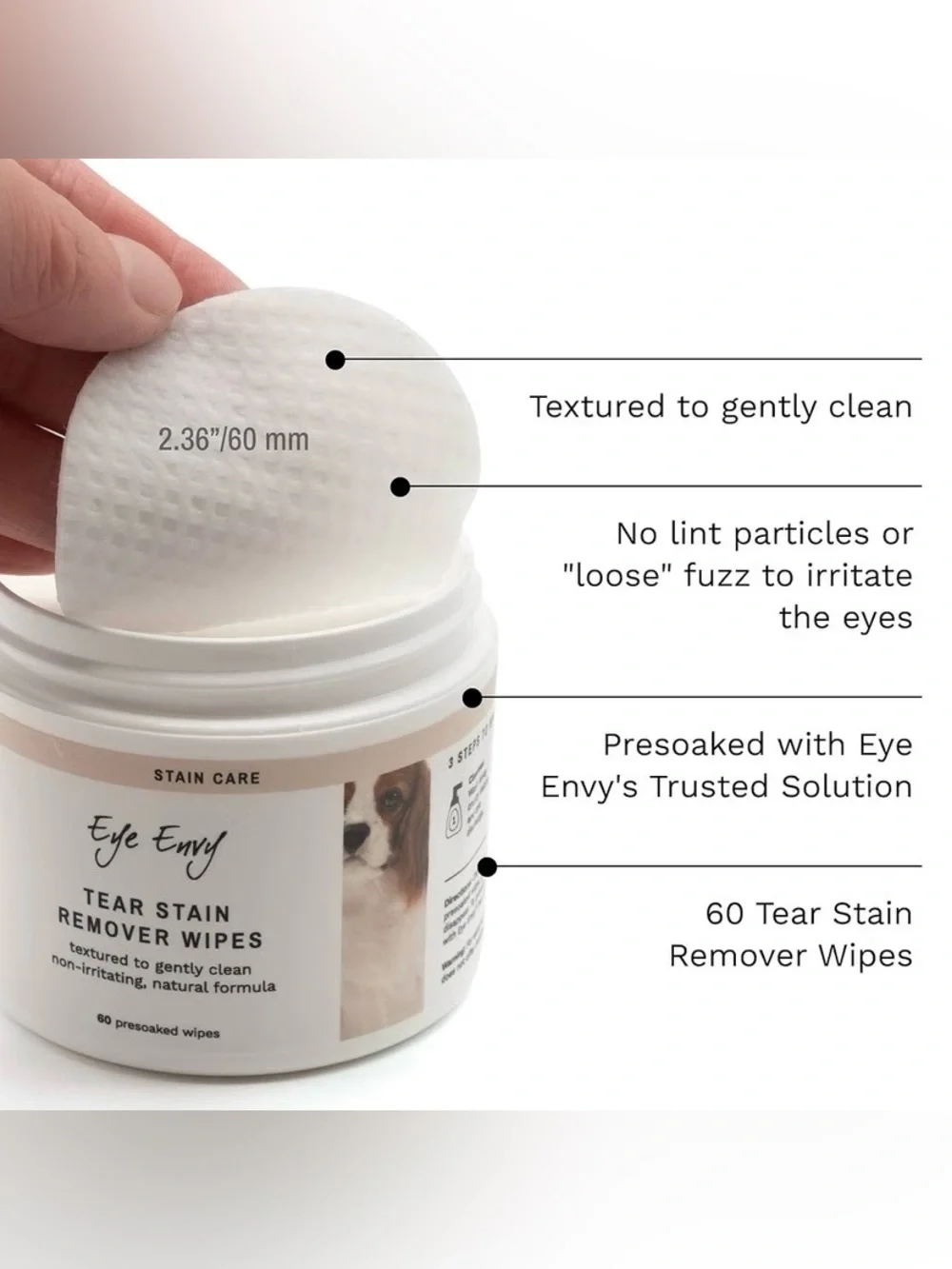 Eye Envy Tear Stain Wipes for Dogs 60 Count Gently Cleans Loosen Debris EXP 4/29